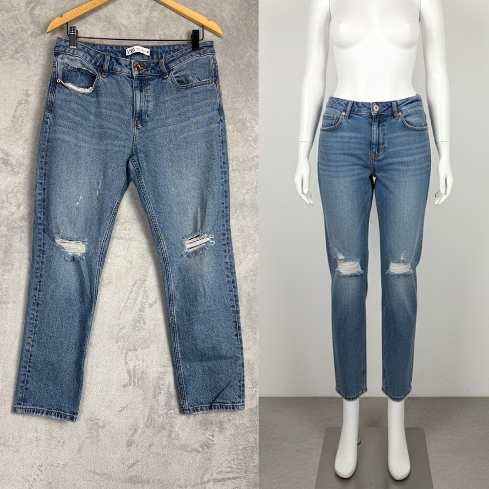 Zara Distressed‎ Jeans Straight Leg 8 Blue Casual Normcore Scandi Minimalist